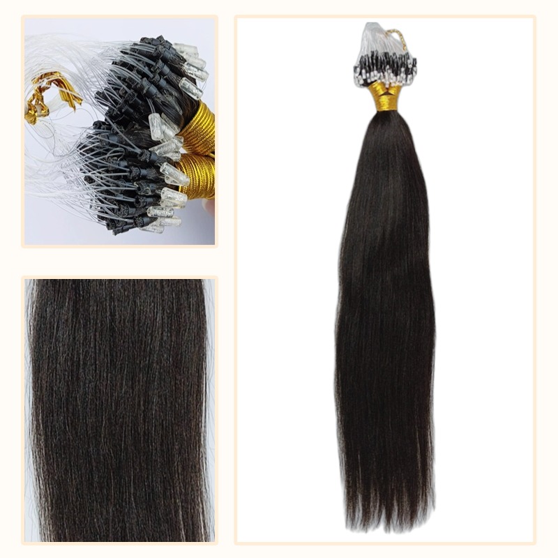 Micro Ring Hair Extensions - #1B Yaki Straight Human Hair