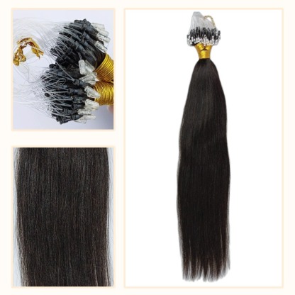 Micro Ring Hair Extensions - #1B Yaki Straight Human Hair
