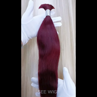 Straight Bulk Human Hair - #99J Burgundy Braiding Hair
