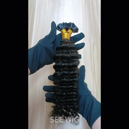 U-Tip Hair Extensions - #1B Deep Wave Human Hair