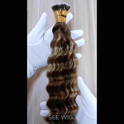 Nano Ring Hair Extensions - #T4/27/P4 Loose Deep Wave Human Hair