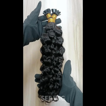 K-Tip Hair Extensions - #1B Italian Curly Human Hair