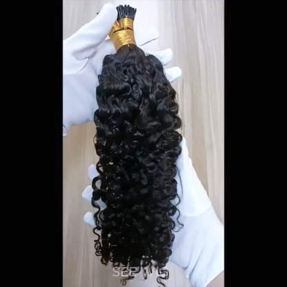 I-Tip Hair Extensions - #1B Burmese Curly Human Hair