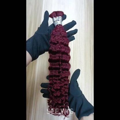 Bulk Human Hair - #99J Burgundy Deep Curly Braiding Hair