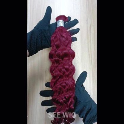 Bulk Human Hair - #99J Burgundy Italian Curly Braiding Hair