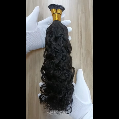 I-Tip Hair Extensions - #1B Italian Curly Human Hair