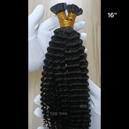 K-Tip Hair Extensions - #1B Kinky Curly Human Hair