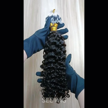 Micro Ring Hair Extensions - #1B Deep Curly Human Hair