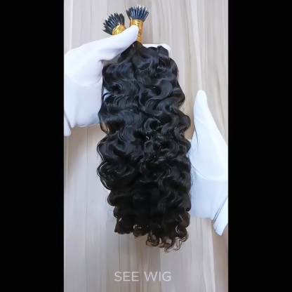 Nano Ring Hair Extensions - #1B Burmese Curly Human Hair