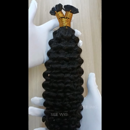 K-Tip Hair Extensions - #1B Deep Curly Human Hair