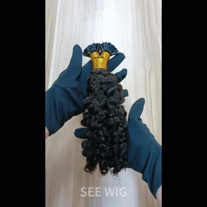 U-Tip Hair Extensions - #1B Burmese Curly Human Hair