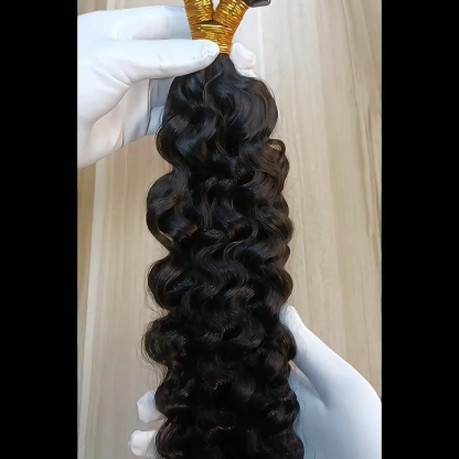 K-Tip Hair Extensions - #1B Burmese Curly Human Hair