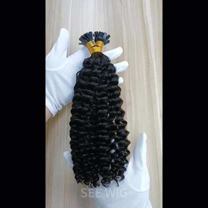 K-Tip Hair Extensions - #1B Deep Curly SDD Human Hair