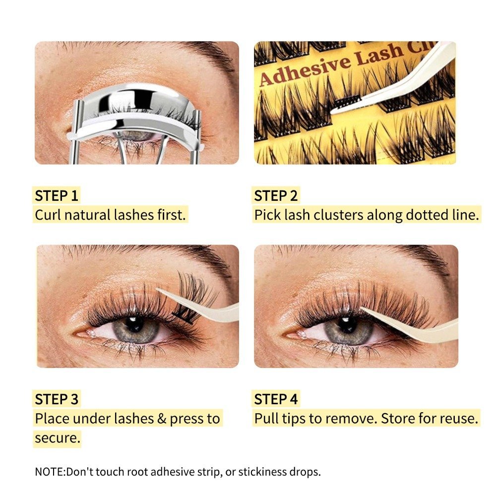 Glueless Press On Eyelash Extensions(48 Clusters)