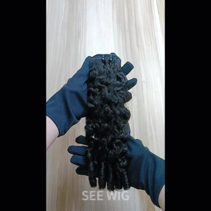 Sew In Hair Extensions - #1B French Curly Human Hair Bundles