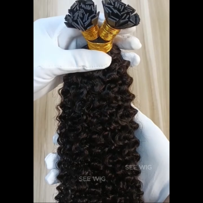 K-Tip Hair Extensions - #1B Jerry Curly Human Hair
