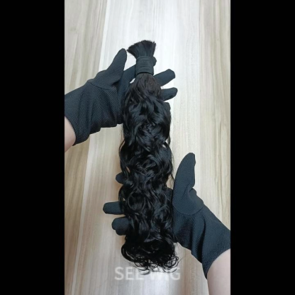 Bulk Human Hair - #1B Black Water Wave Braiding Hair