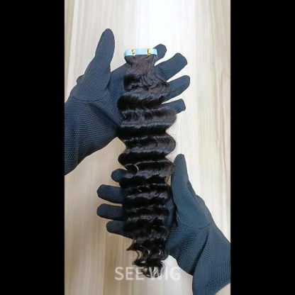 Tape In Hair Extensions - #1B Deep Wave Human Hair