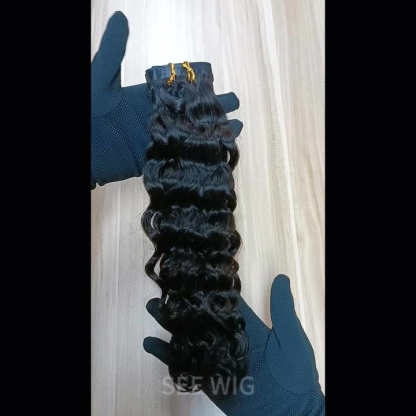 PU Clip In Hair Extensions - #1B Italian Curly Human Hair