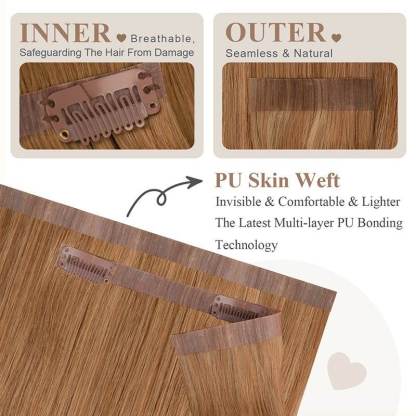 PU Clip In Hair Extensions - #8 Straight Human Hair