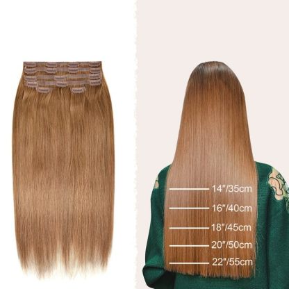 PU Clip In Hair Extensions - #8 Straight Human Hair