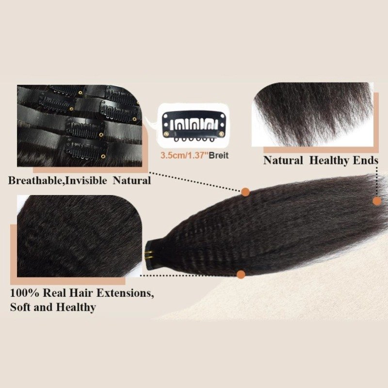 Seamless Clip In Hair Extensions - Black Straight Human Hair
