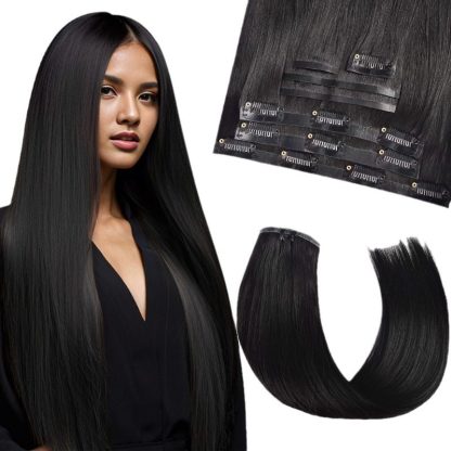 Clip In Hair Extensions - #1B Straight Human Hair