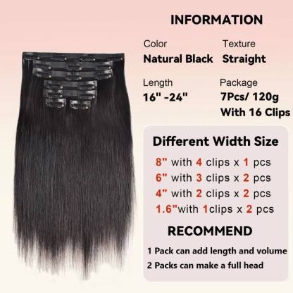 Clip In Hair Extensions - #1B Straight Human Hair