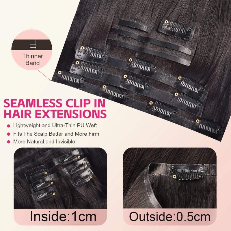 Clip In Hair Extensions - #1B Straight Human Hair