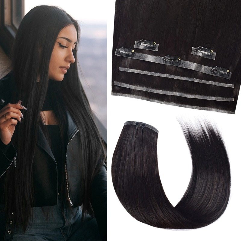 Clip In Hair Extensions - #1B Straight Human Hair