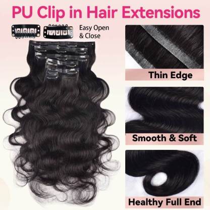 Clip In Hair Extensions - #1B Body Wave Human Hair(Ultra Thin Weft)