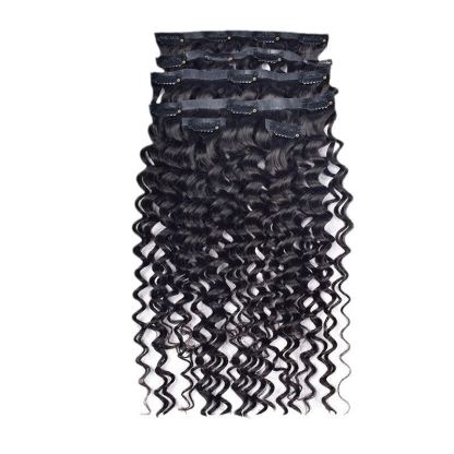 PU Clip In Hair Extensions - #1B Deep Wave Human Hair