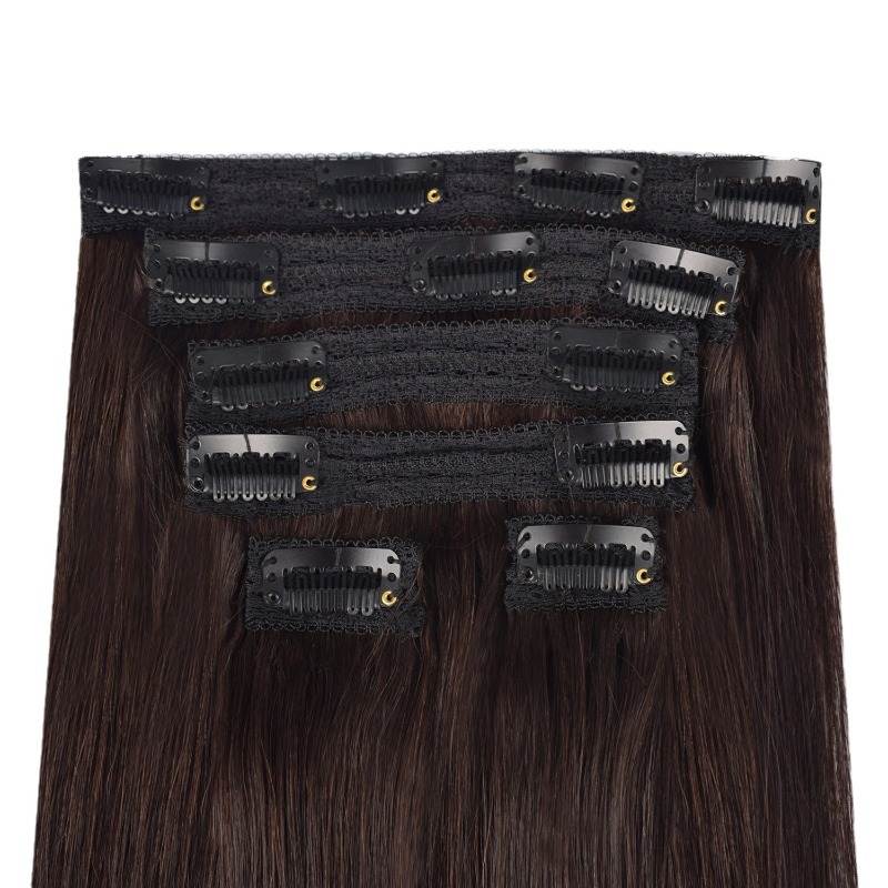 Lace Clip In Hair Extensions - #2 Brown Straight Human Hair