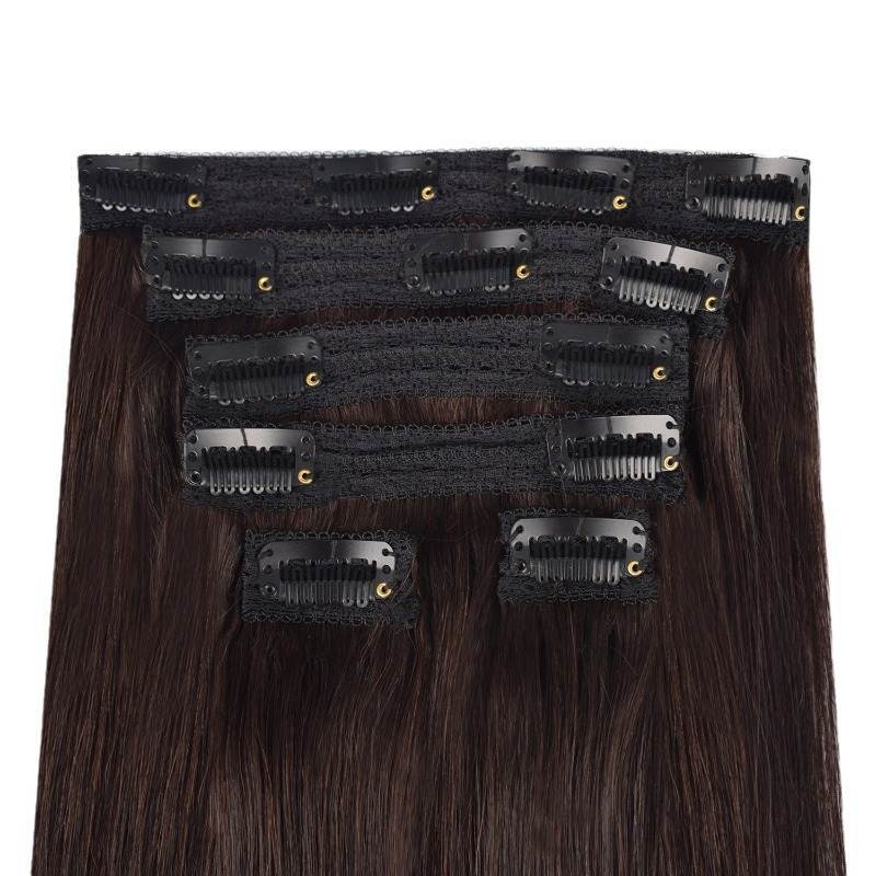 Lace Clip In Hair Extensions - #2 Brown Straight Human Hair