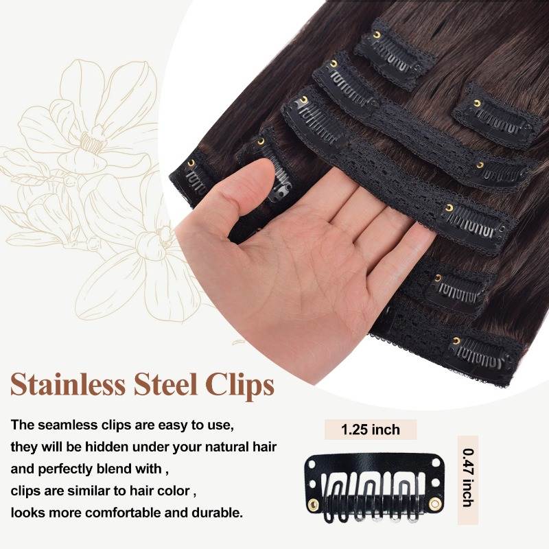 Lace Clip In Hair Extensions - #2 Brown Straight Human Hair