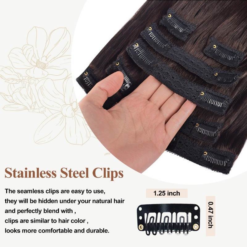 Lace Clip In Hair Extensions - #2 Brown Straight Human Hair