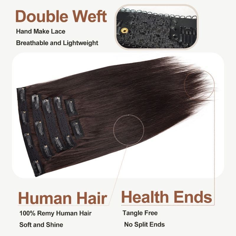 Lace Clip In Hair Extensions - #2 Brown Straight Human Hair