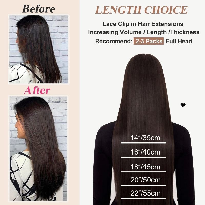 Lace Clip In Hair Extensions - #2 Brown Straight Human Hair