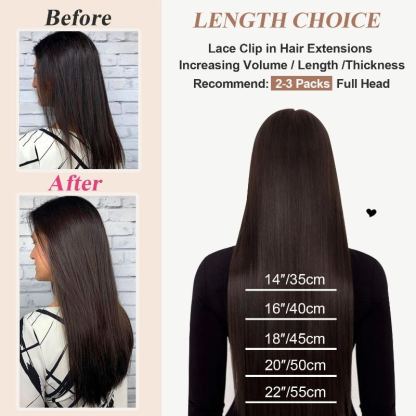 Lace Clip In Hair Extensions - #2 Brown Straight Human Hair