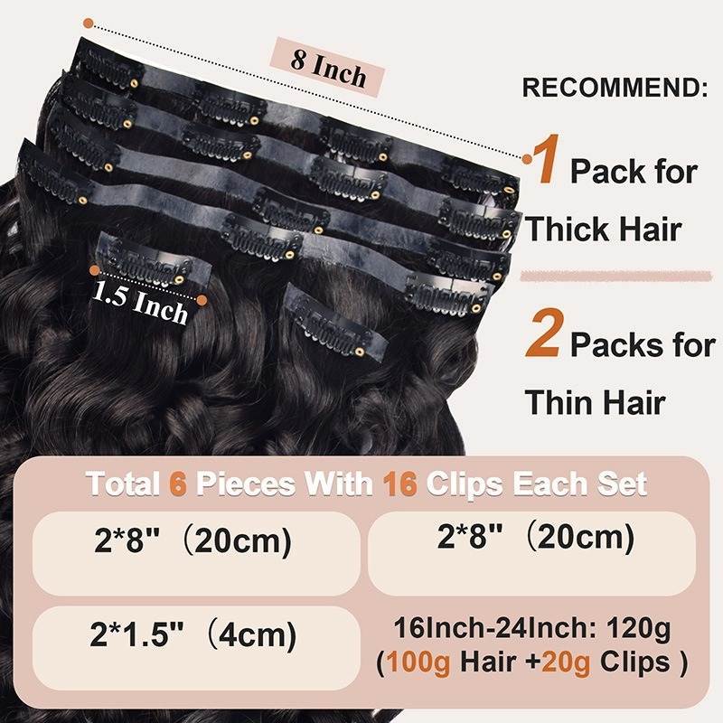 PU Clip In Hair Extensions - #1B Italian Curly Human Hair