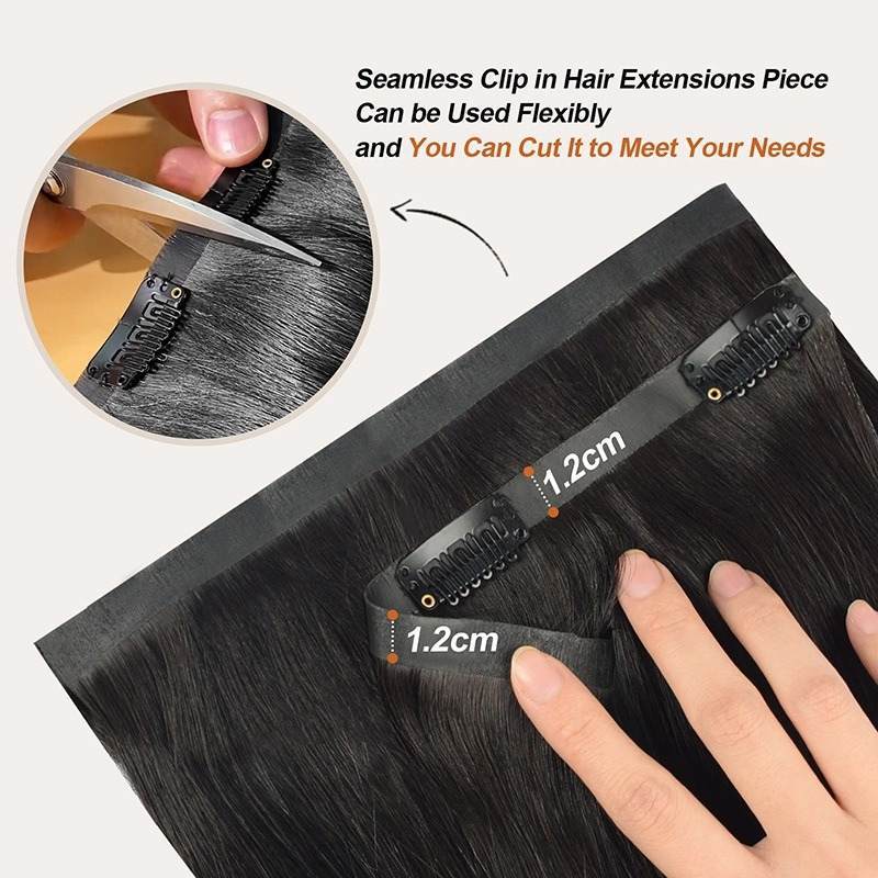 PU Clip In Hair Extensions - #1B Italian Curly Human Hair