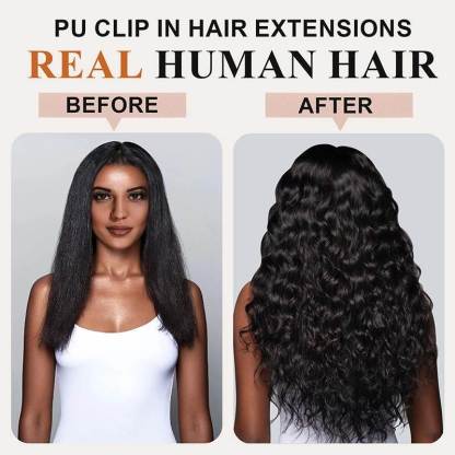 PU Clip In Hair Extensions - #1B Italian Curly Human Hair