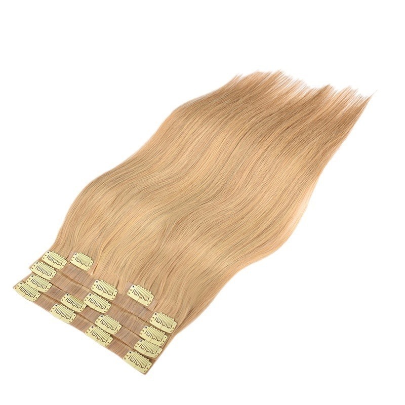 PU Clip In Hair Extensions - #18 Blonde Straight Human Hair