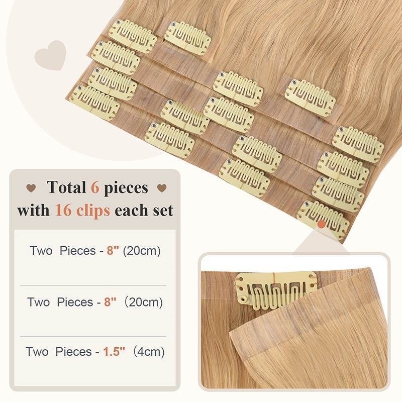 PU Clip In Hair Extensions - #18 Blonde Straight Human Hair