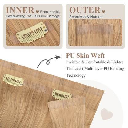 PU Clip In Hair Extensions - #18 Blonde Straight Human Hair