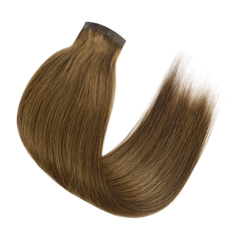 PU Clip In Hair Extensions - #4 Brown Straight Human Hair