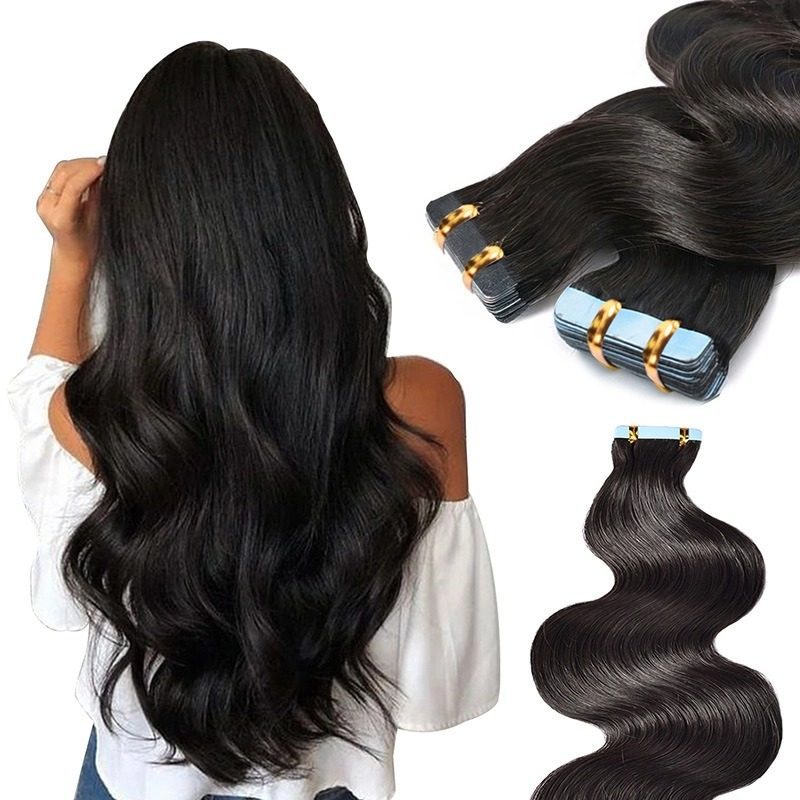 Tape In Hair Extensions - #1B Body Wave Human Hair