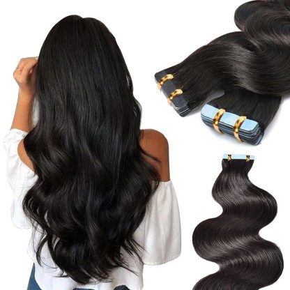Tape In Hair Extensions - #1B Body Wave Human Hair