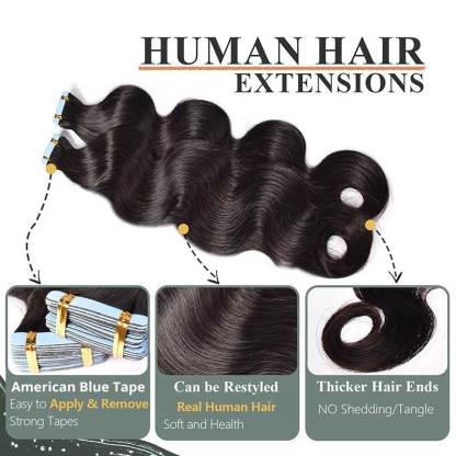 Tape In Hair Extensions - #1B Body Wave Human Hair