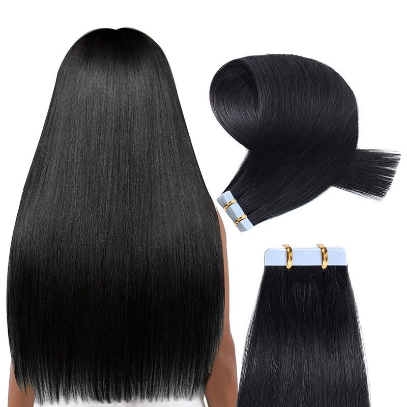 Tape In Hair Extensions - #1B Straight Human Hair